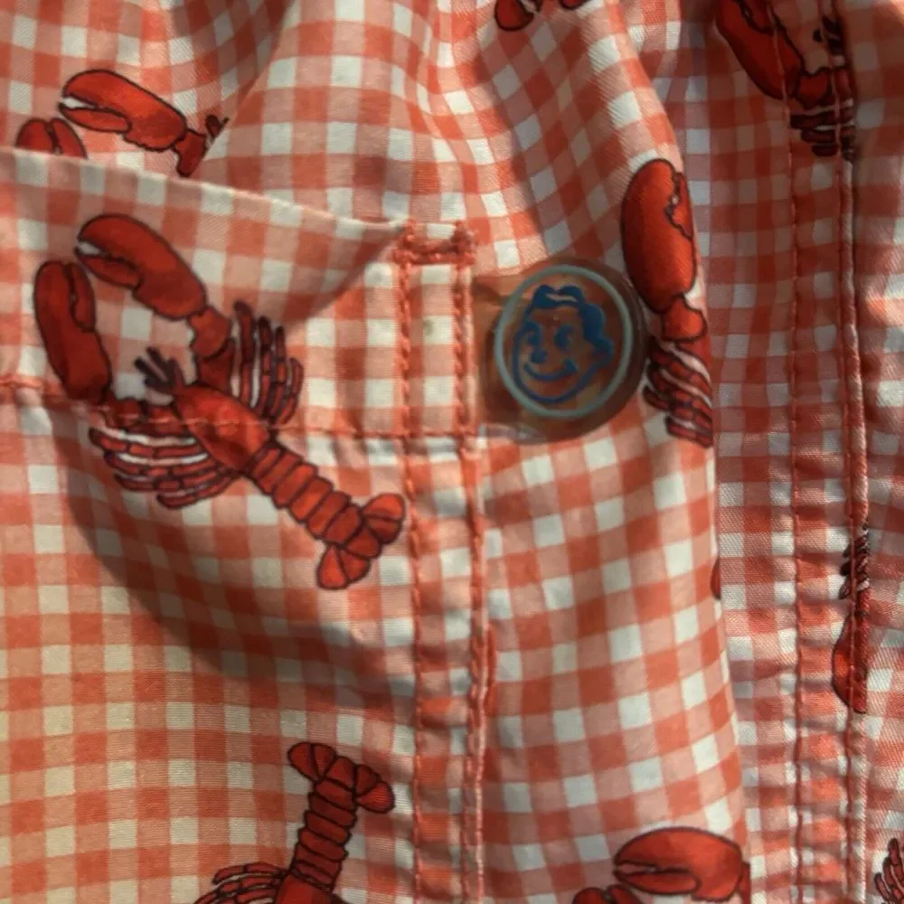 Mr. Swim Gingham Lobster Swim Trunks Orange Red‎ Mesh Beach Size Large